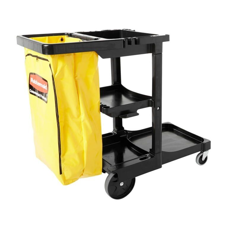 Rubbermaid Commercial Large Capacity Janitorial Cleaning Cart with Storage Shelves & Bag