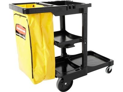 Rubbermaid Commercial Large Capacity Janitorial Cleaning Cart with Storage Shelves & Bag