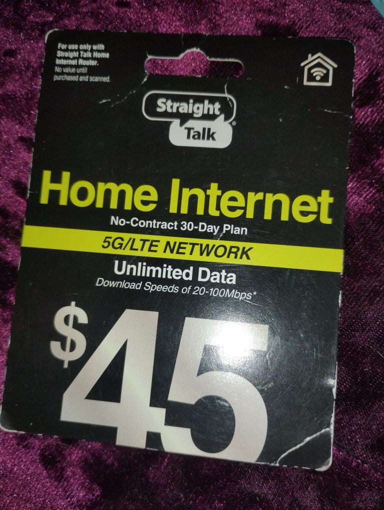 Straight Talk Home Internet 30-Day Plan - Unlimited 5G/LTE Data 20-100Mbps - $45 No-Contract