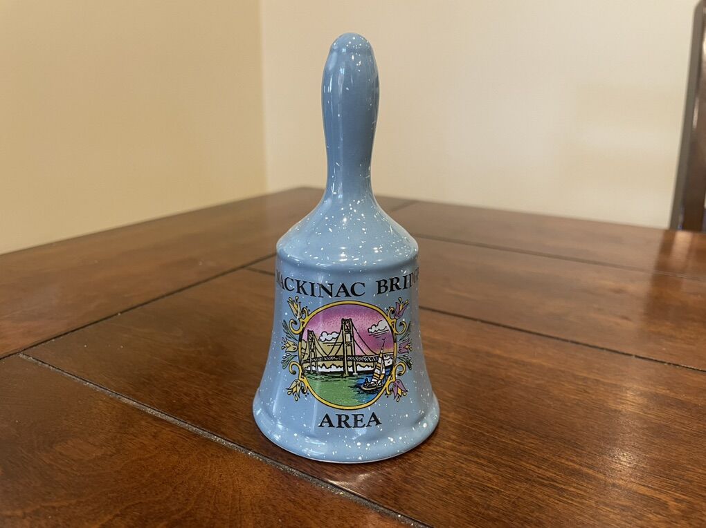 Blue Speckled Mackinac Bridge Area Souvenir Bell
