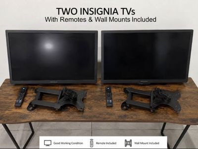 Lot of 2 Insignia HDTVs with Remotes and Articulating Wall Mounts
