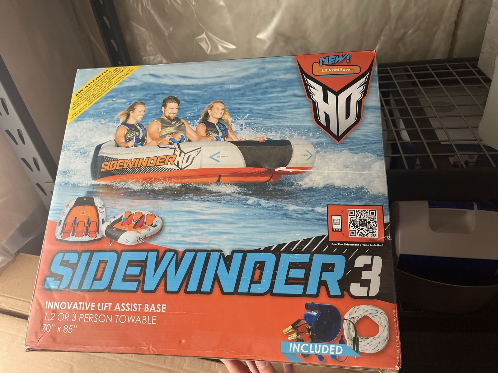 Brand New, Unopened HO Sports Sidewinder 3 Person Towable Tube with Lift Assist Base, Pump, & Rope Included