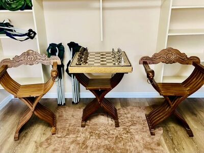 ANTIQUE SAVONAROLA GAME TABLE WIH 2 CHAIRS