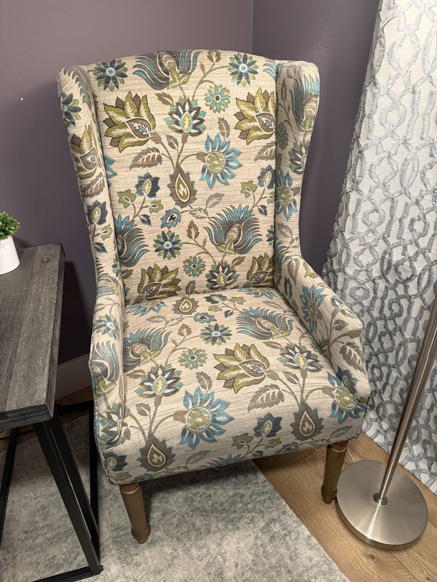 Floral Wingback Accent Chair - Upholstered Armchair in Teal & Green Pattern