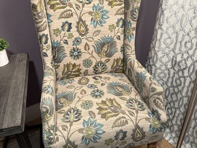 Floral Wingback Accent Chair - Upholstered Armchair in Teal & Green Pattern