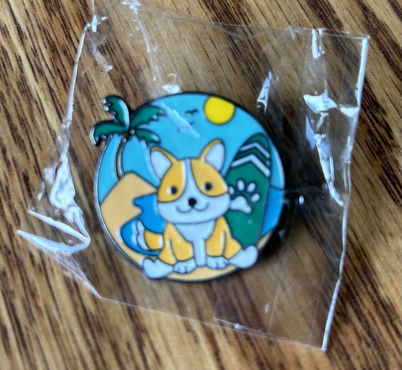 Corgi Dog with Surfboard Enamel Pin - Beach Summer Vacation Cute Accessory