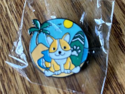Corgi Dog with Surfboard Enamel Pin - Beach Summer Vacation Cute Accessory