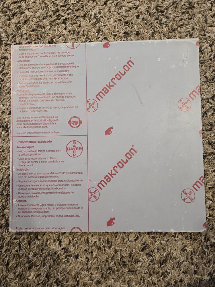 Polycarbonate Sheet 12x12", 1/2" Thick