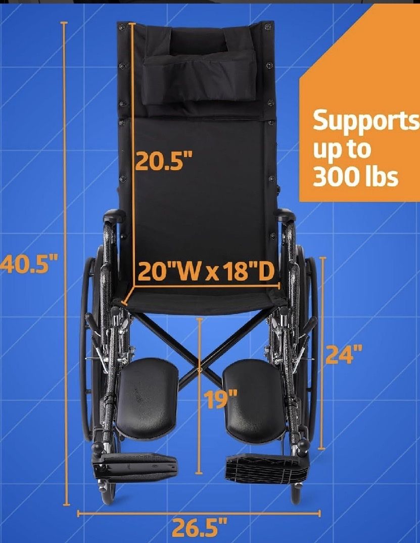 Medline Guardian Reclining Wheelchair 20” – Elevating Leg Rests