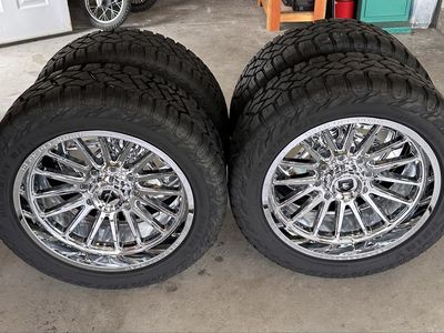 22x10, -19mm offset, Gear Off Road 764’s with an 8x180 lug pattern