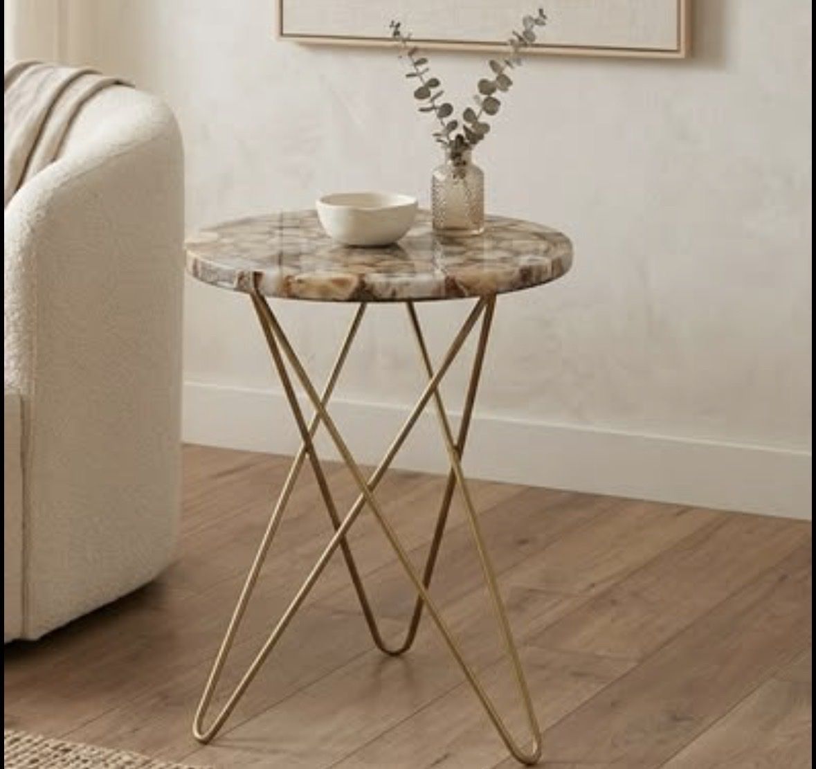 Modern Resin Agate-Top Accent Table w/ Brass Base