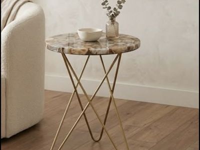 Modern Resin Agate-Top Accent Table w/ Brass Base