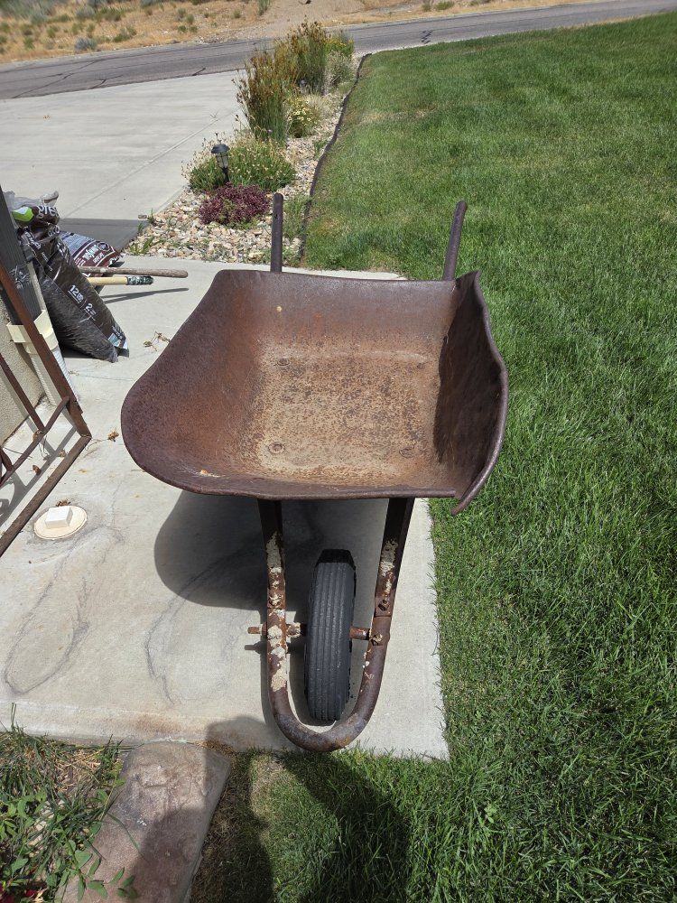 Vintage Metal Wheelbarrow - Rustic Yard Decor/Garden Planter