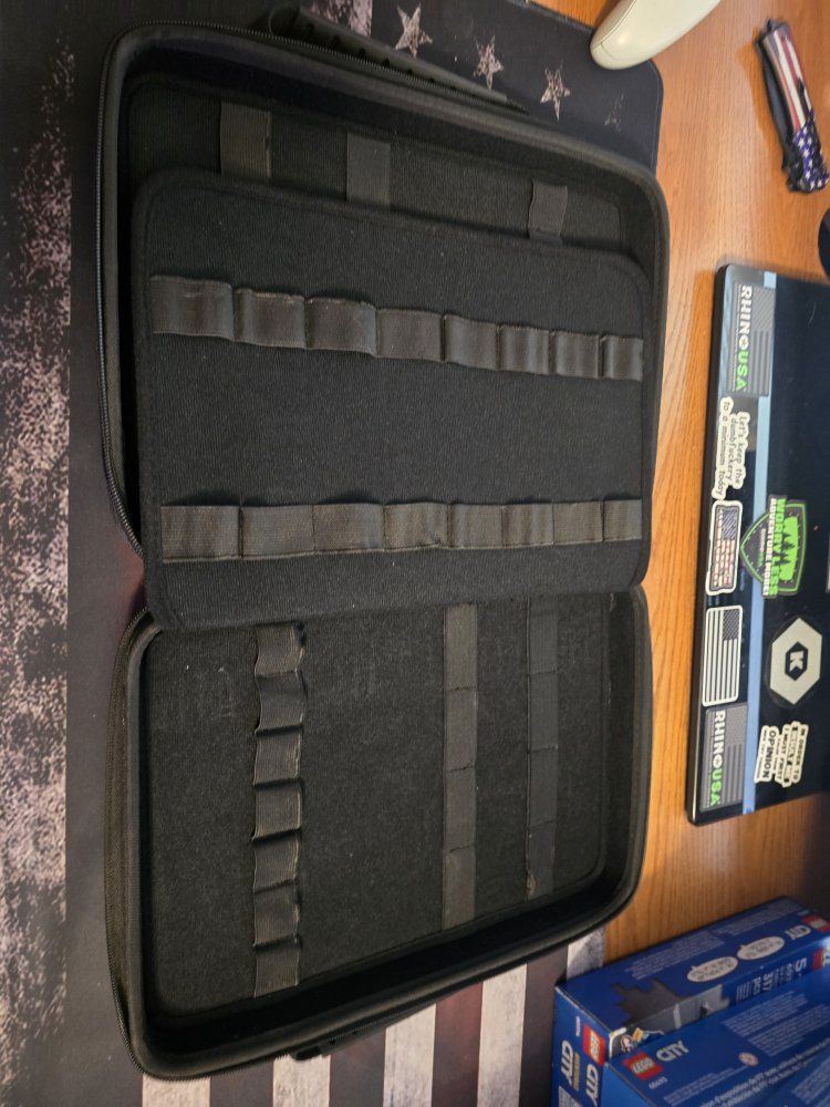 Black Zippered Hard Case with Foam Insert and Elastic Straps for Knives/Pens/Tools