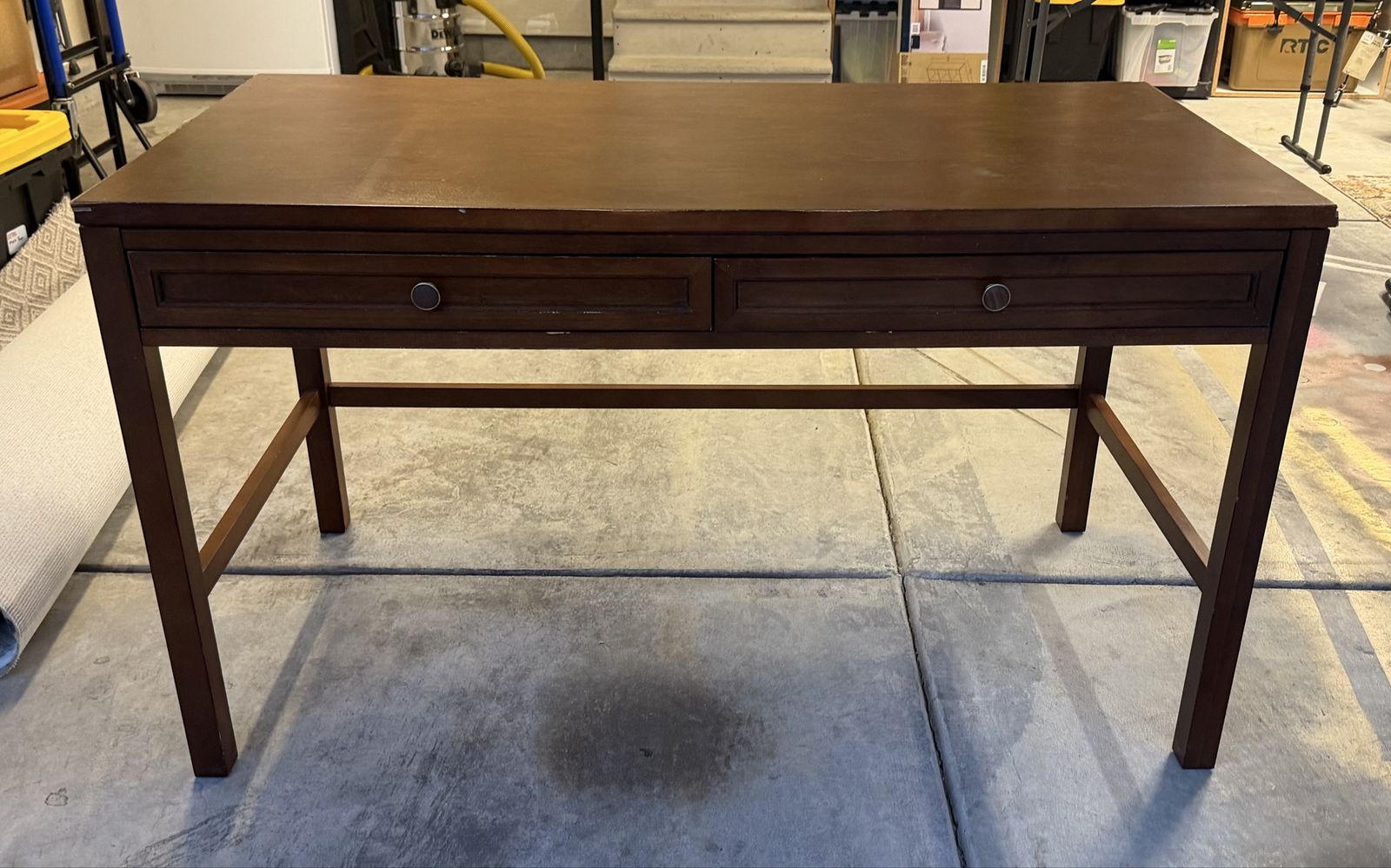 Wooden Writing Desk with Two Drawers Dark Brown Finish