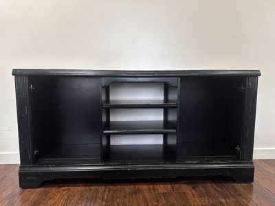66" Wide Distressed Black Wood TV Stand