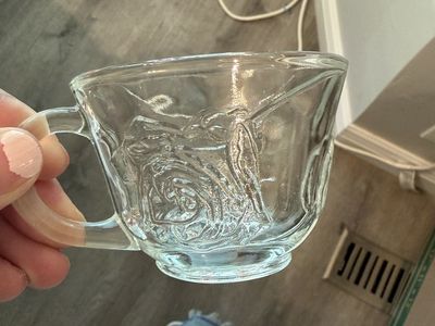 Vintage Rose Pattern Glass Tea Cups – Set of 8