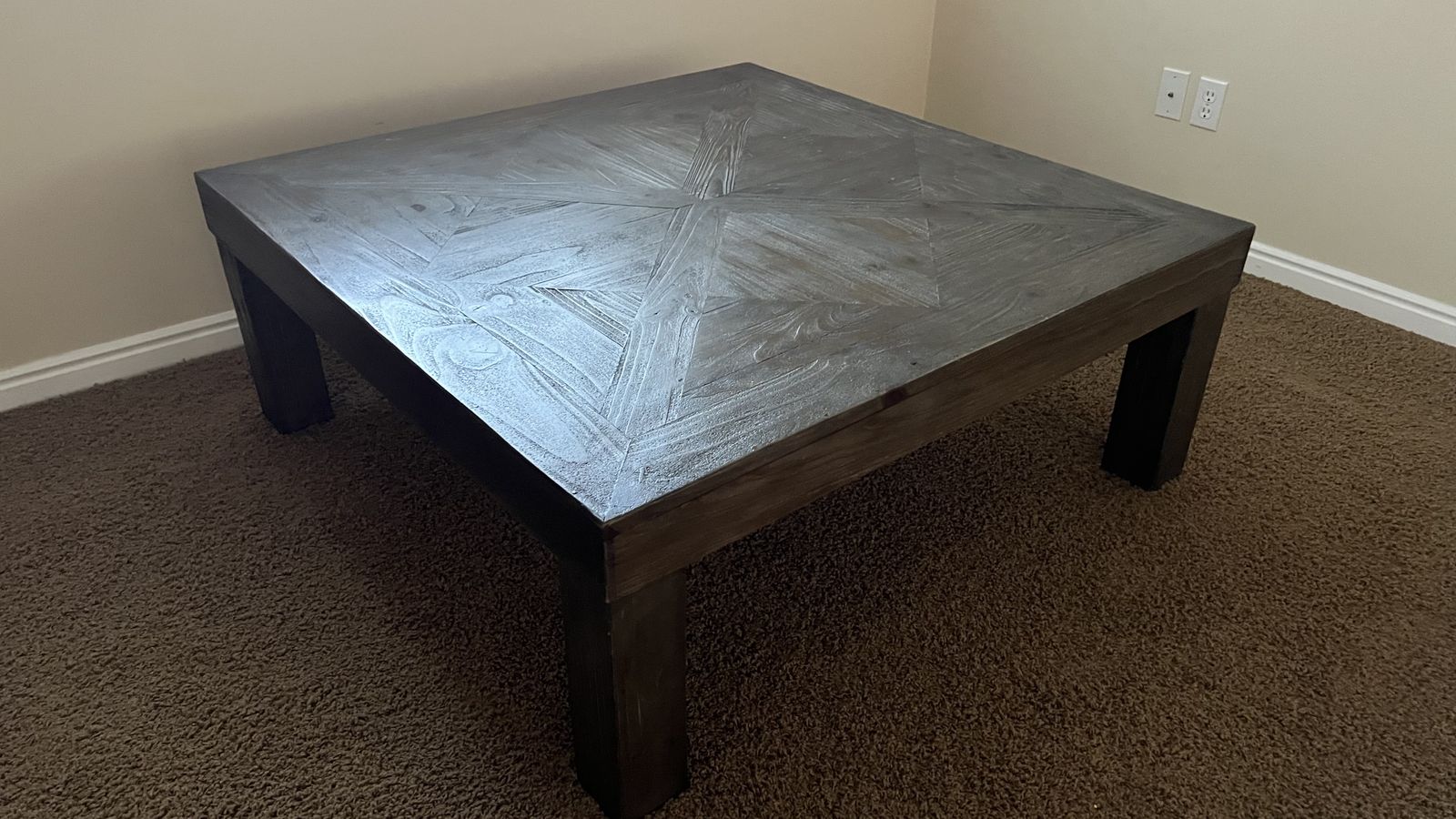 Solid Wood Coffee Table – 47.5” Square – Dark Wood Finish - $100
