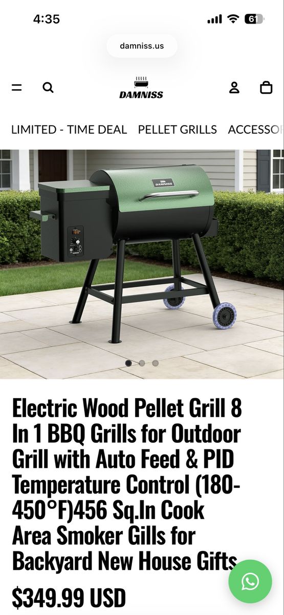 Damniss WPG 305C 8-in-1 Electric Wood Pellet Grill & Smoker - 456 Sq In