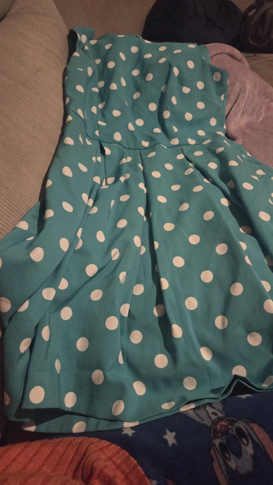 Polka Dot Dress in Teal with White Dots, Size L - Excellent Condition