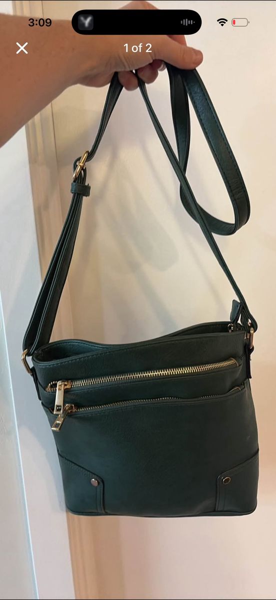Dark Green Crossbody Purse with Gold Zipper Hardware