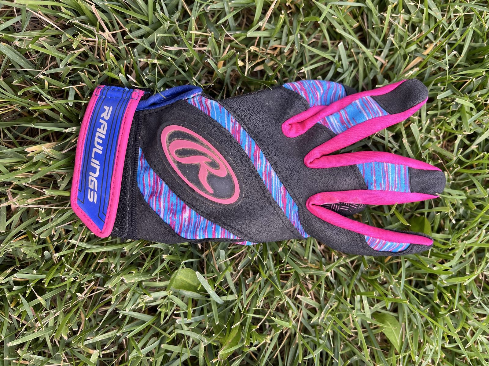 Rawlings Kids' Youth baseball/softball Batting Glove - Blue/Pink/Black, Size TBD