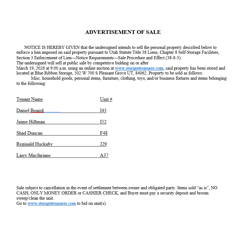 Notice of Public Auction