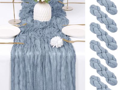 RealBox 6 Pack Dusty Blue Cheesecloth Table Runner 17x108 Inch Semi Sheer Boho Gauze Cheese Cloth Fabric Table Runners Table Dec