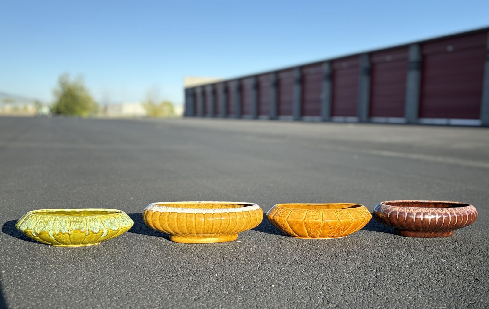 Vintage Mid Century Modern drip glaze bowls. Made in California antique ceramics pottery Accent planter MCM