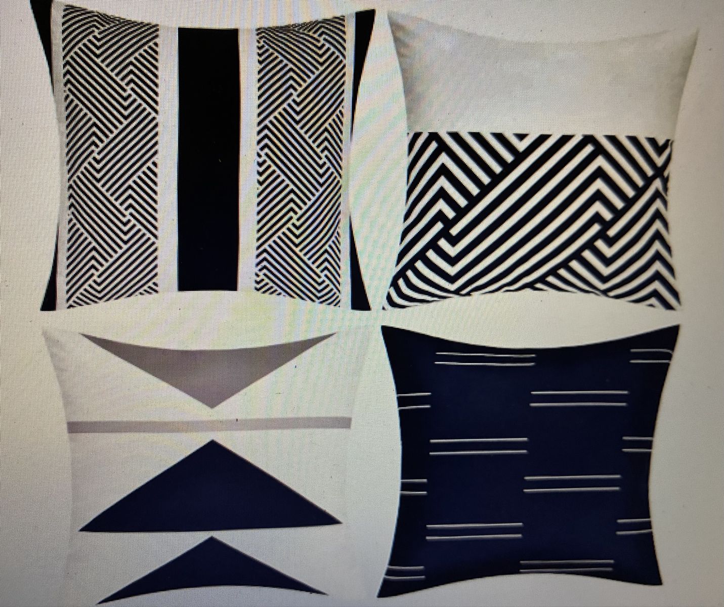 Set of 4 Throw Pillow Covers Modern Geometric Black and White
