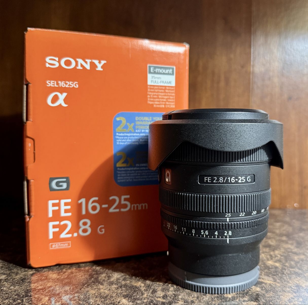 Sony FE 16-25mm F2.8 G lens. With box.  Mint