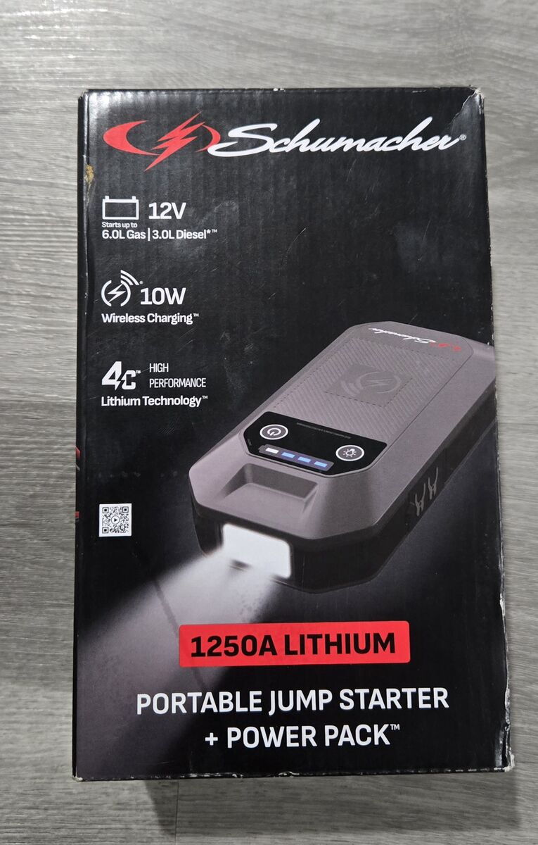 4-in-1 Lithium Jump Starter and Portable Power Pack, 1250 Peak Amp 12V with Wireless Charging