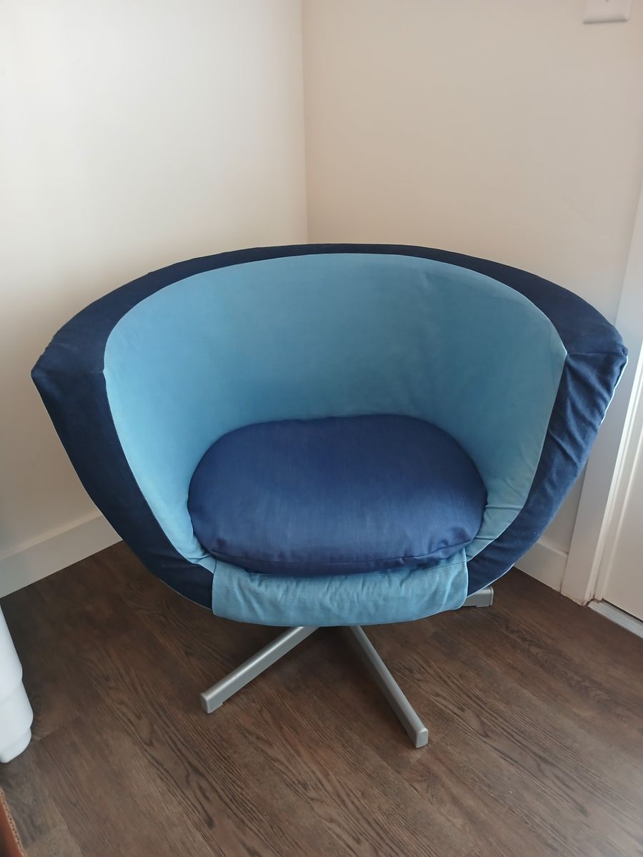 Funky Blue Denim Spherical Armchair, Metal Swivel Base