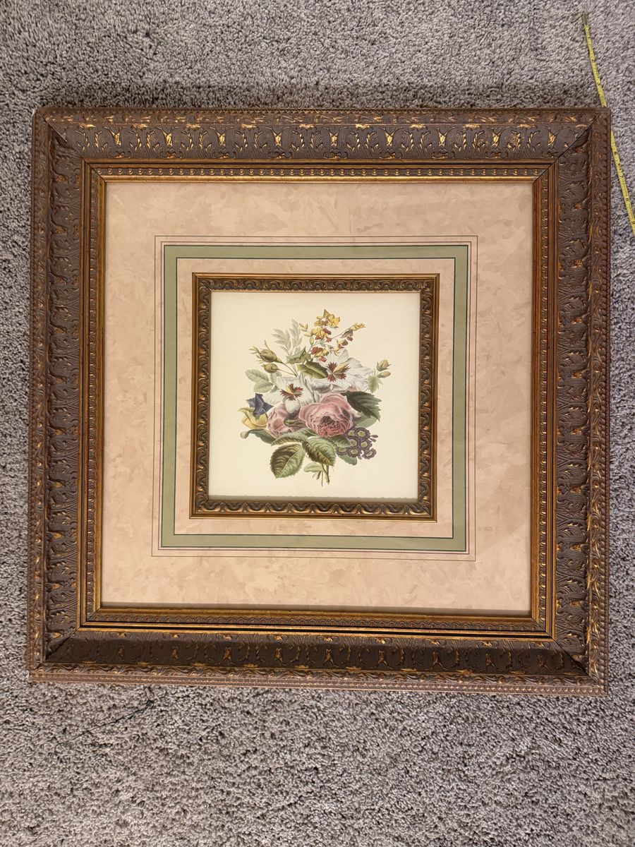 Hobby Lobby Stores Gold Framed Floral Wall Art Print 23.5x23.5 inches - Ornate Frame