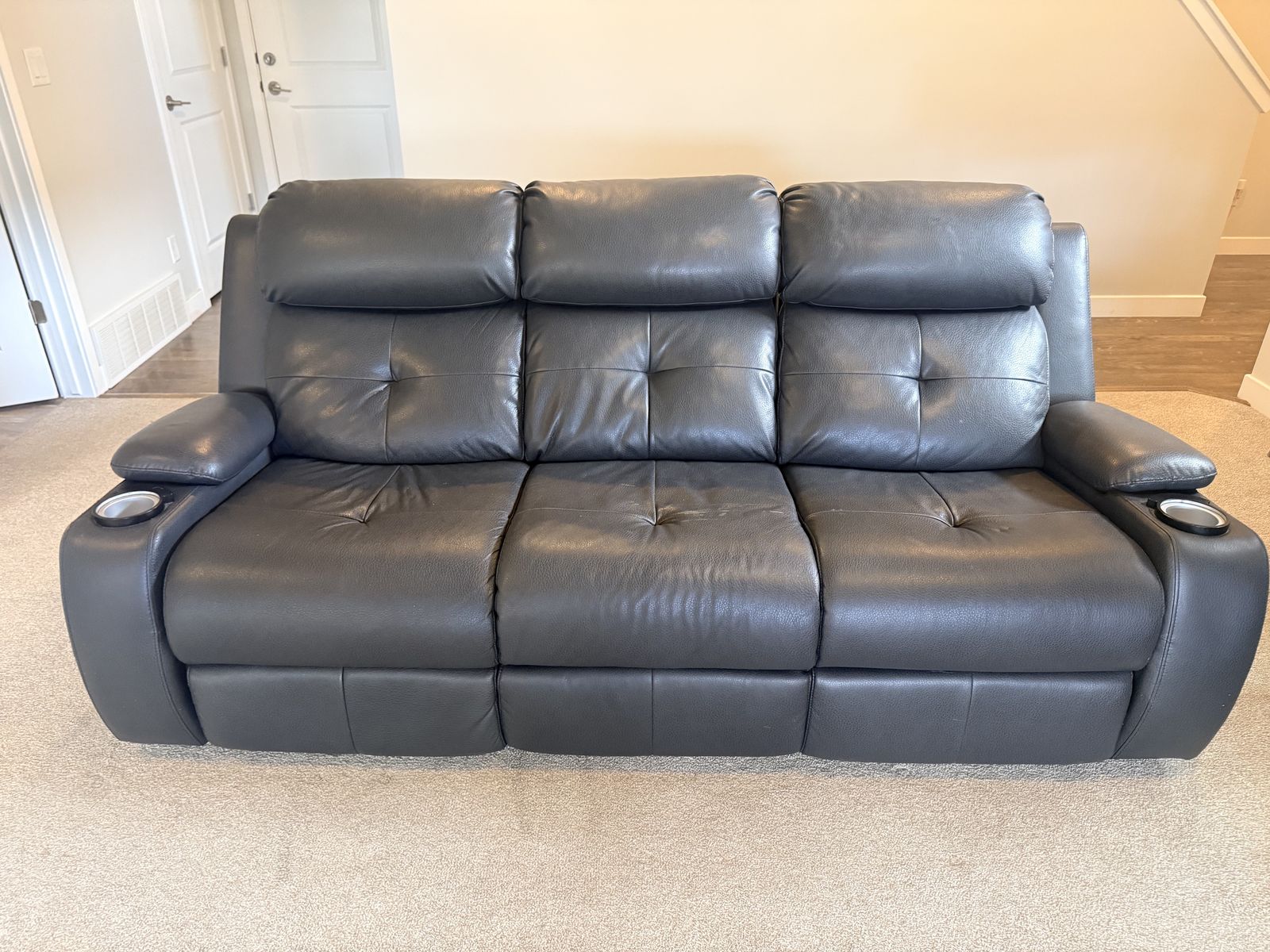 Premium Power Reclining Sofa – Dark Gray Faux Leather – Excellent Condition
