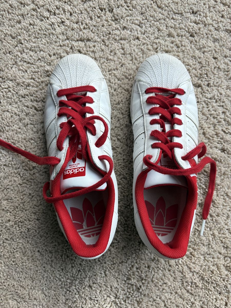 Adidas Superstar Shell Toe Sneakers - White/Red, Classic Style