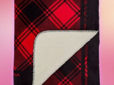 Pink Victorias Secret Red and Black Plaid Sherpa Blankets