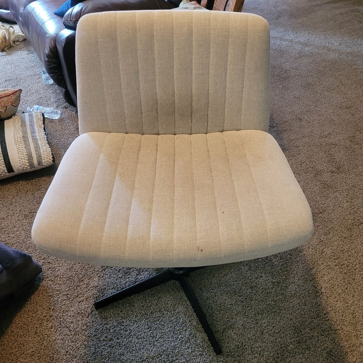 Upholstered Channel-Tufted Swivel Desk Chair - Beige Oversized