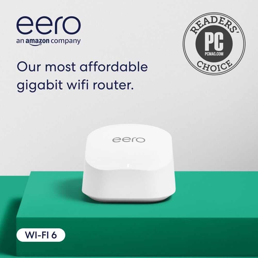 Amazon EERO 6+ Mesh Wi-Fi Router Gigabit, Coverage up to 1,500sf + One Extender