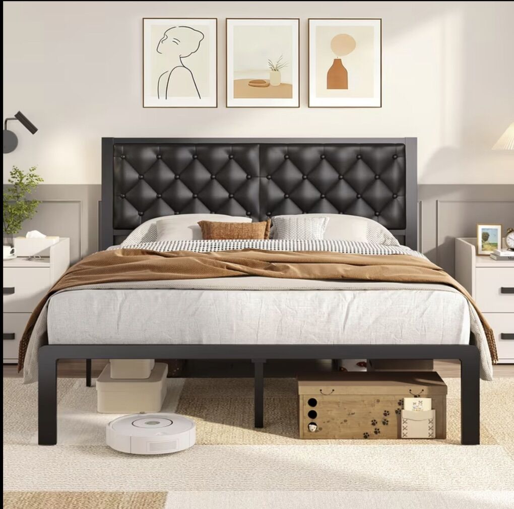 Queen Bed Frame – Brand New Vegan Leather
