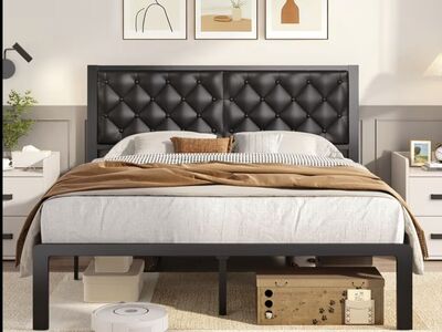 Queen Bed Frame – Brand New Vegan Leather