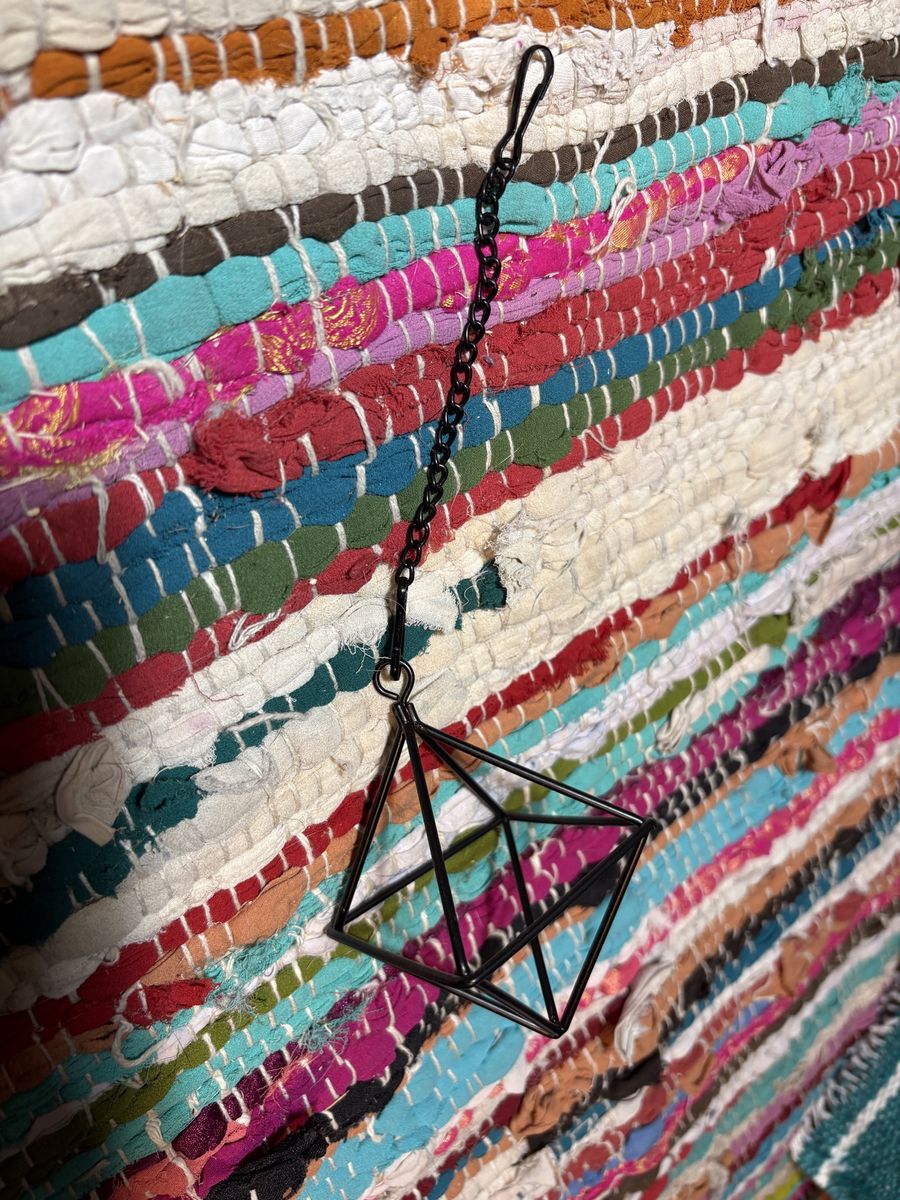 Black Geometric Hanging Metal Prism Decor with Chain