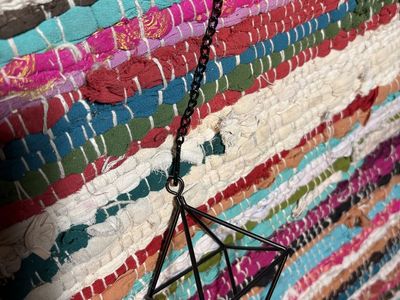 Black Geometric Hanging Metal Prism Decor with Chain