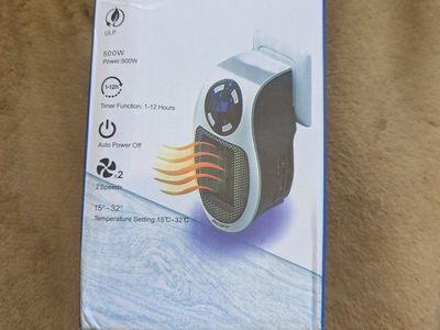 Portable Heater 500W Wall Outlet Space Heater with Timer Auto Power Off, 2 Speeds