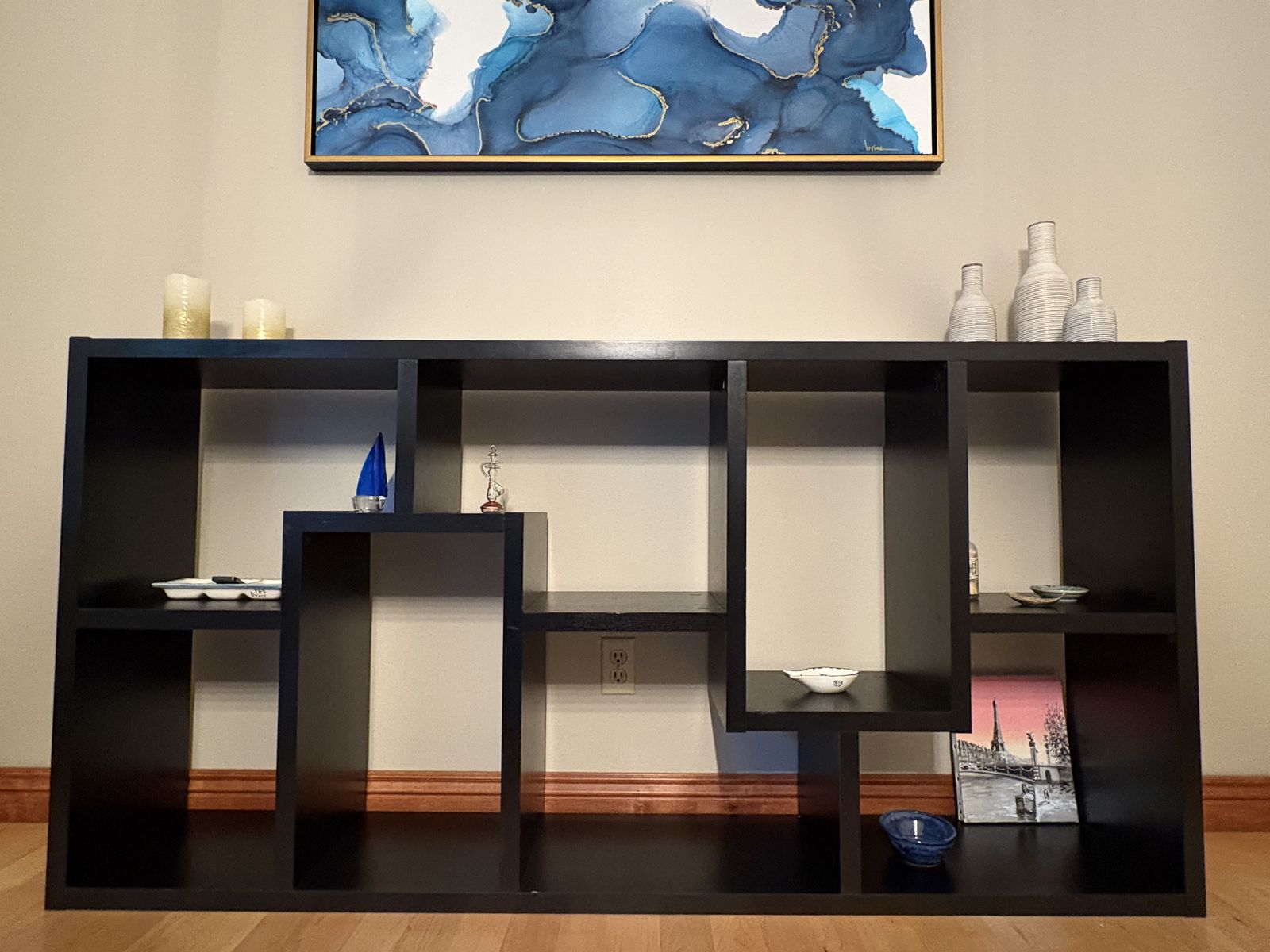 Modern Black Asymmetric Cube Bookshelf Display Unit