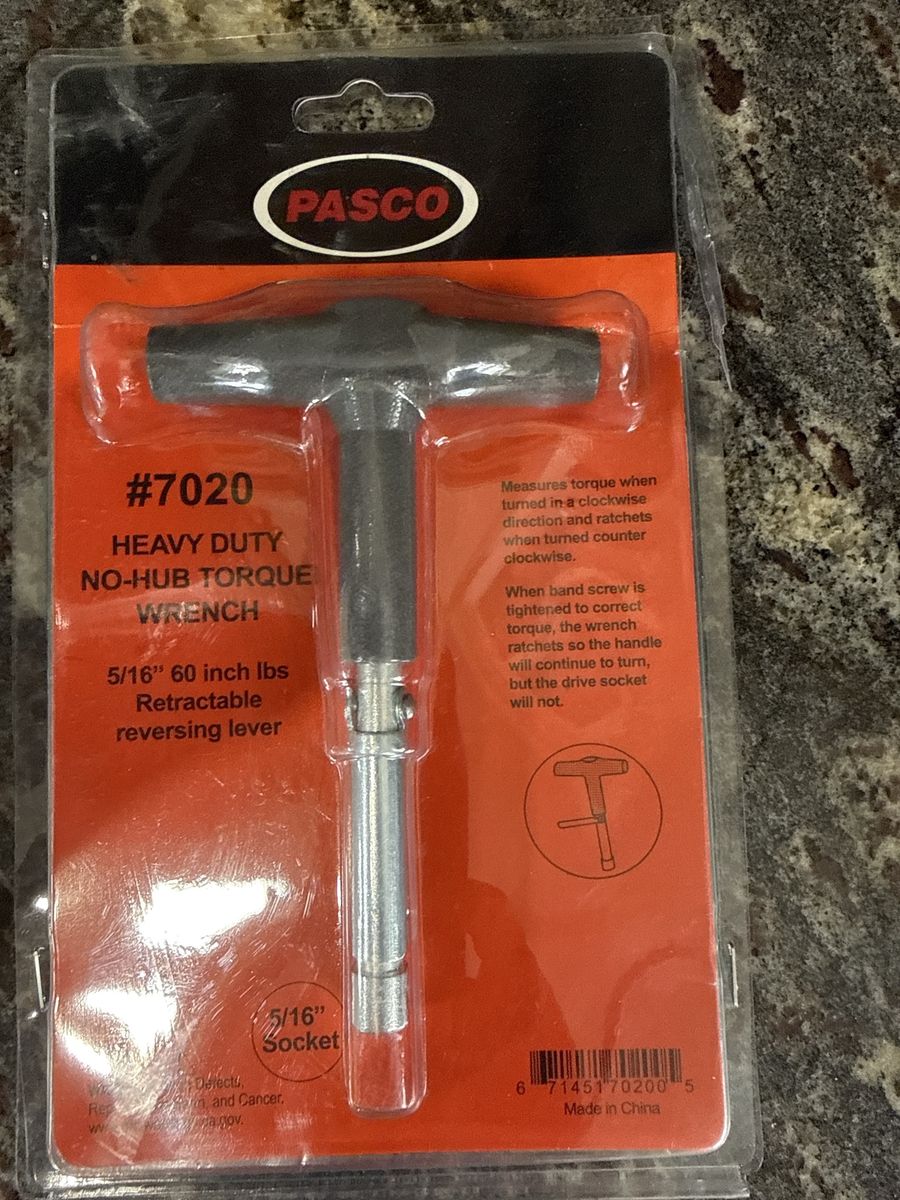 PASCO #7020 Heavy Duty No-Hub Torque Wrench 5/16" 60 Inch Lbs