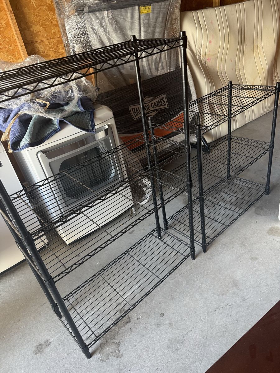 Several storage racks. Different kinds