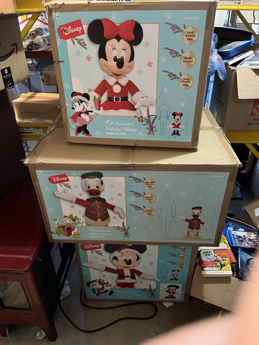 Disney Animated Holiday Minnie Donald Mickey 4Ft Figures Boxed Set