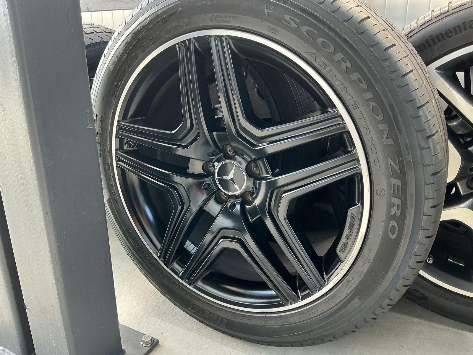 Set of black wheels and tires Mercedes GL63.  21” with scorpion zero 285/45/21