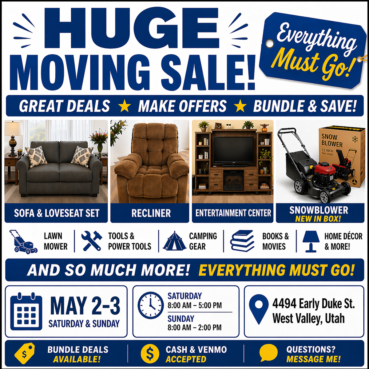 HUGE ESTATE/MOVING SALE – EVERYTHING MUST GO!